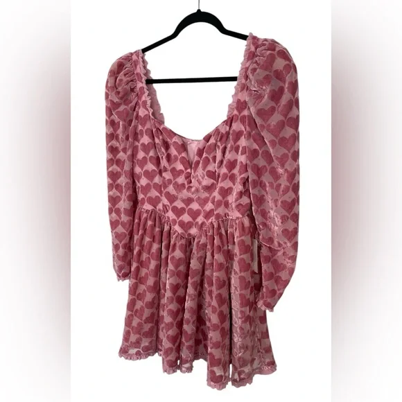 For Love And Lemons Pink Heart Pattern Mini Dress - Picture 11 of 14